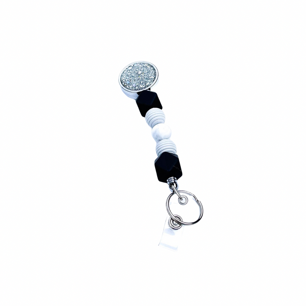 Black and White Sensory Beaded Badge Reel Fidget