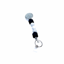 Load image into Gallery viewer, Black and White Sensory Beaded Badge Reel Fidget
