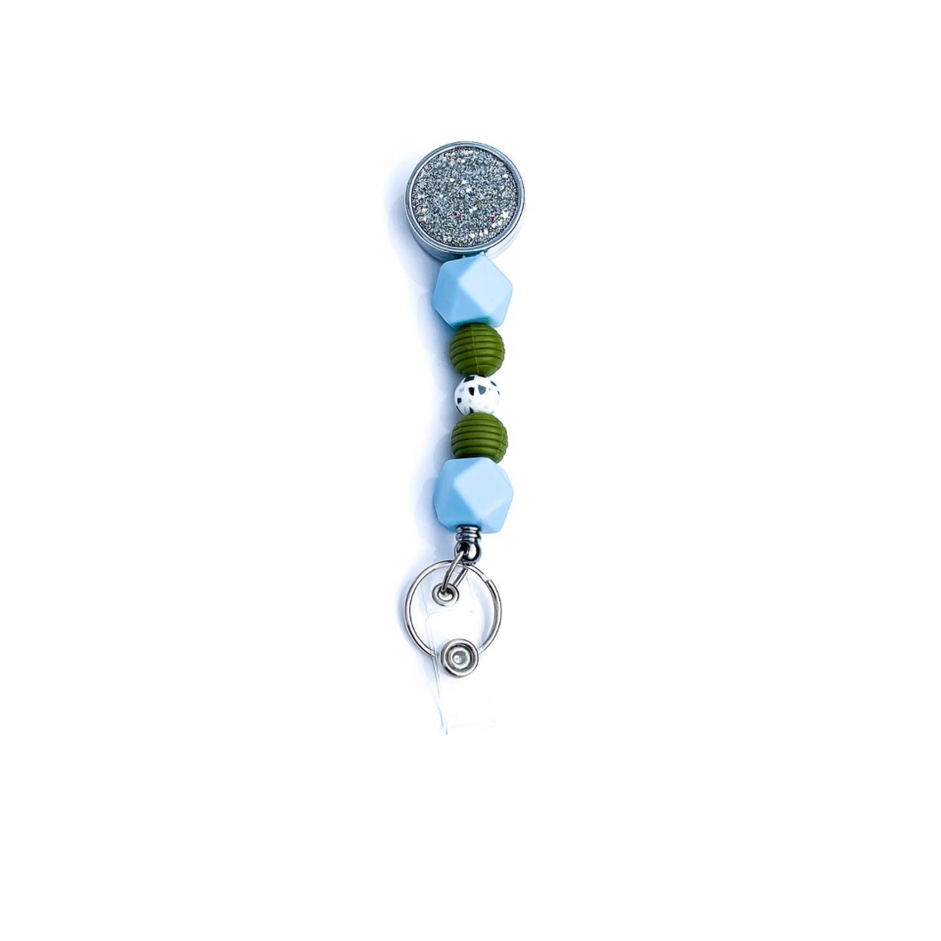 Blue and Green Sensory Beaded Badge Reel Fidget